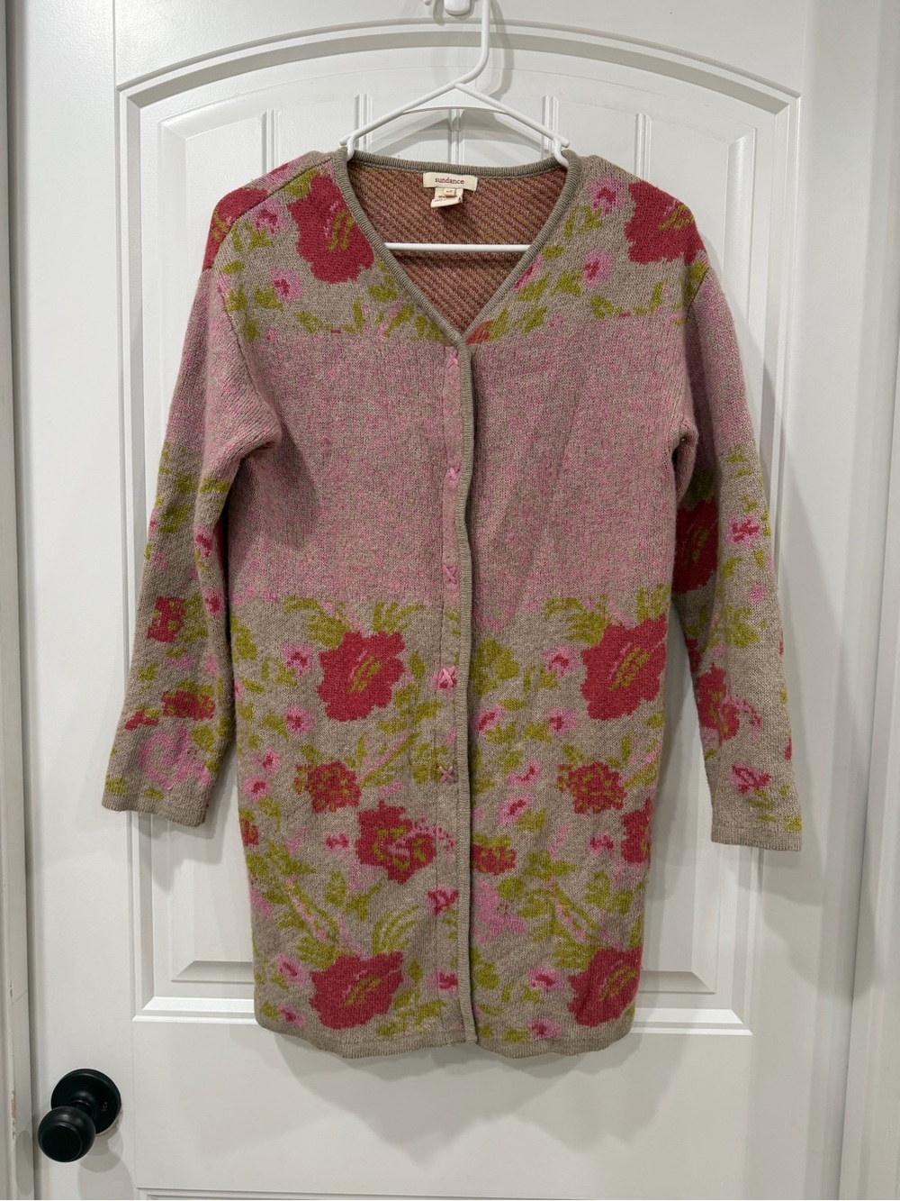 EUC Sundance Floral Multicolor Sweater - Pink, Green, Taupe Trim